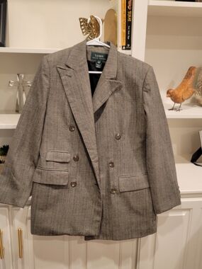 Lauren Ralph Lauren Gray Glen Plaid Double-Breasted Blazer